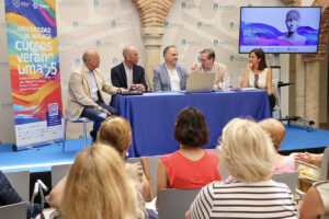 Dialogo, debate y conclusiones de las ponencias del curso sobre estrés y ansiedad con J. Pablo Lara Muñoz, José María García Alberca, Andrés Fontalba Navas, Luis Gutiérrez Rojas y Encarnación Blanco Reina